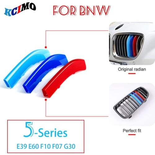 3pcs ABS M For BMW F10 E39 E60 F07 G30 F18 5 Series GT GT5 Car Racing Grille Strip Trim Clip Stickers Accessories