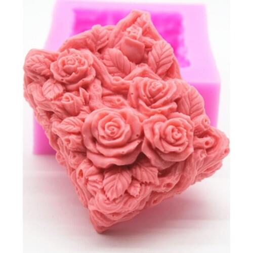 3D Rose Rectangle Soap Silicone Mold lace flower cake mould Handmade Soap Making mould