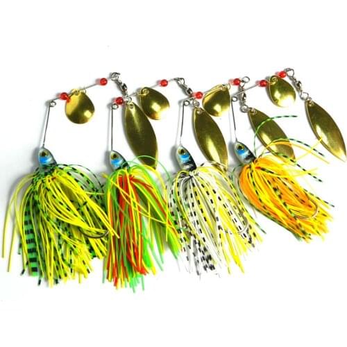 40pcs Lead Head Spinner Bait 4 Colors 17.4g Metal Spinner Bait Reflective Golden Spoon Fishing Bait Isca Buzzbait Fishing Lure