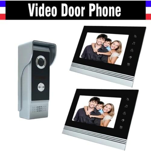 7 inch video intercom system aluminum alloy panel video door phone doorbell doorphones kit 2 LCD Monitor 1 IR Camera for home