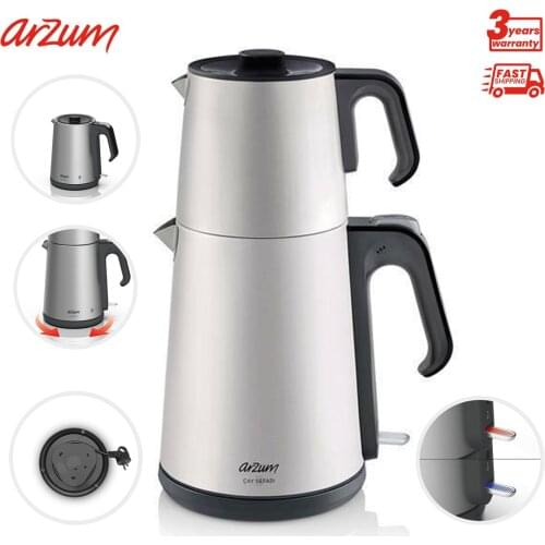 ARZUM Çay Sefası Tea Machine Home Office Tea Maker Brew Tea Powder Kettle Water Boiling Tea Easy Operation Turkish Tea Maker With Stainless Steel Tea Filter Kitchen Smart Appliances Temperature Control Keep-Warm Func