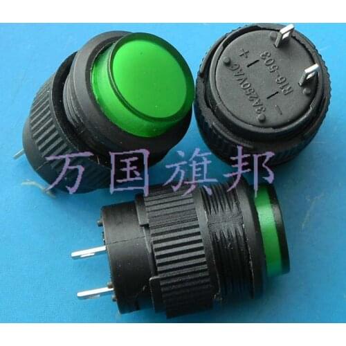 Free Delivery. Round button switch R16-503 diameter 16 mm green 2 feet don't lock