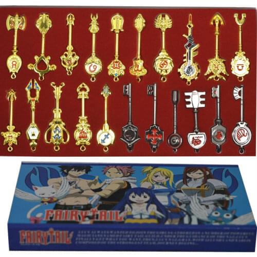 21pcs/set Fairy Tail Lucy Key Keychain Pink Tattoo Heartfilia Sign of the Zodiac Golden Keys