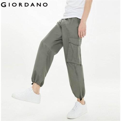 Giordano Men Pants Cargo Ankle-length Trousers Cotton Elasitc Waistband Casual Soild Calca Masculina 01111082
