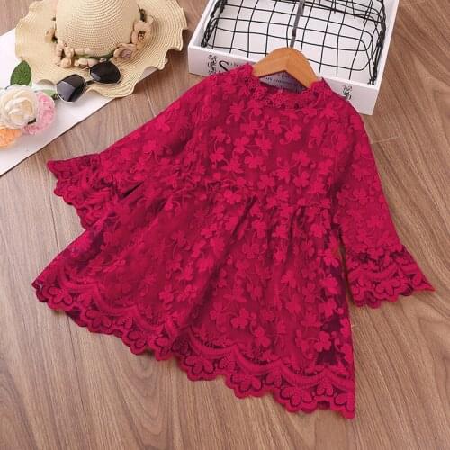 Kids Dresses for Girls Spring Clothes Half-sleeve Lace Party Dress Costume Red Elegant Princess Vestidos Children Casual Clothes