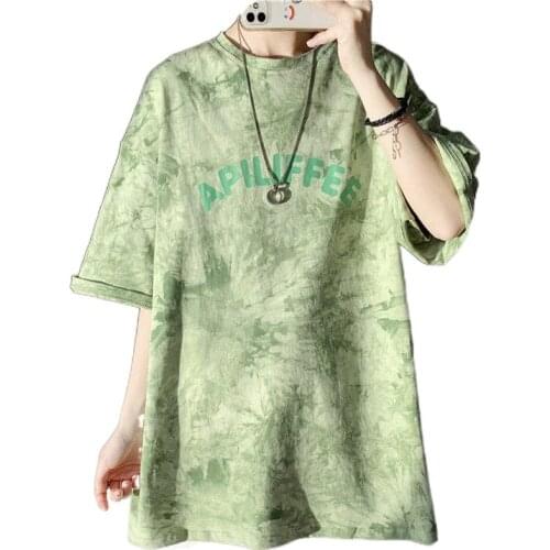 Tie-dyed T-shirt mens short-sleeved 2021 summer loose trend half-sleeve Hong Kong style casual print five-sleeve t-shirt