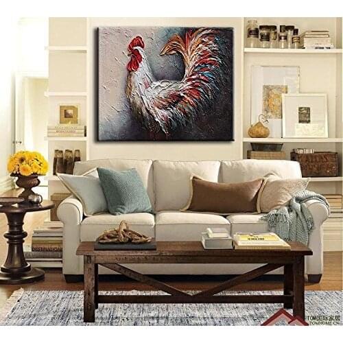 100% Handpainted Animal Canvas Oil Painting Cute cock oil painting Wall Art Picture For Living Room bedroom home Decoration