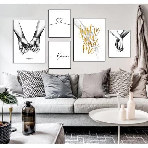 Canvas Painting Wall Art Peinture Nordic Poster Black And White Holding Hands Print Love for Living Room Decoration Unframed HD