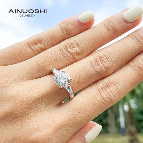 AINUOSHI 925 Sterling Silver 2 Carat Round Cut SONA Diamond Engagement Rings For Women Exquisite Wedding 3-stone Rings