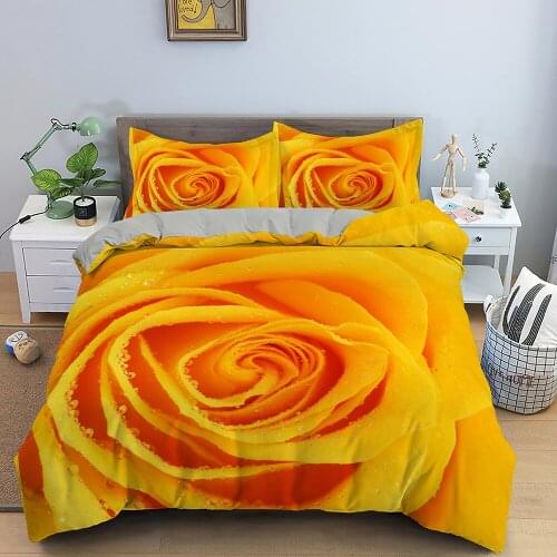 3D Flower Bedding Set Yellow Rose Pattern Duvet Cover Sets Queen King Size for Kids Bedclothes Pillowcse Bedding