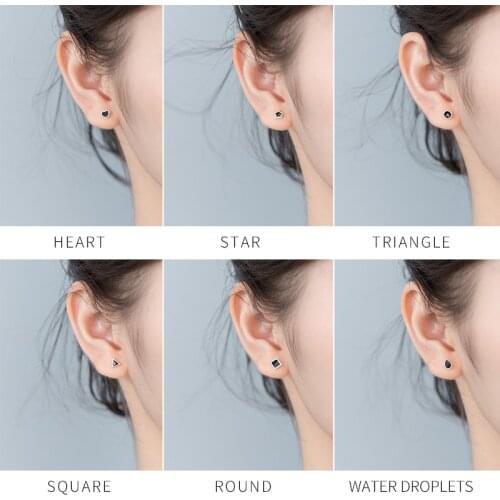 Modian Simple Enamel Fine Jewelry Cute Real 925 Sterling Silver Star Heart Square Round Stud Earrings For Women Silver Jewelry