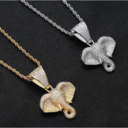 European and American Retro Elephant Head Hip Hop Pendant Micro Inlaid Zircon Animal Hip Hop Jewelry