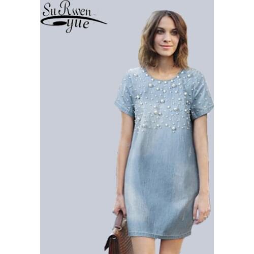 Fashion 2021 Summer Plus Size Women Casual Loose Dress Chic Denim Jeans Dresses Nice Vestidos Cotton Womens Gown New C19-c