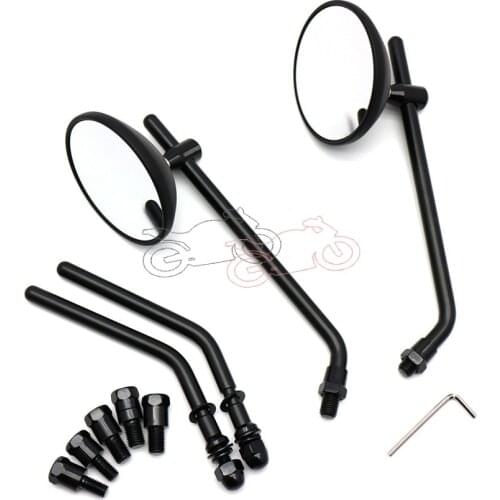 Motorcycle Black Aluminum Retro Classic Round Style Rear-View Side Mirror Universal For Harley/Thruxton/Triumph Bonneville T100