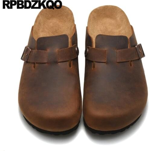 Size 45 slippers large luxury plus slides sandals closed toe genuine leather 2019 summer designer shoes men high quality brown