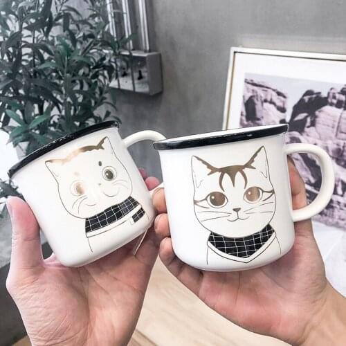 Nordic Simple Ins Gold Cat Ceramics Coffee Milk Tea Mugs Breakfast Cup Drinkware Novelty Gifts