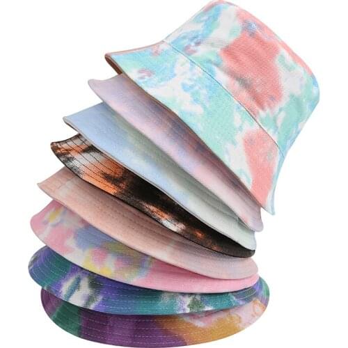 New Casual Bucket Hat Tie-Dye Fishermen Hat Hip-Hop Street Hiking Hat Colored Reversible Sun Protection Hat Panama Bob Cap