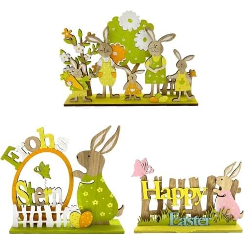2021 New Cute Wooden Rabbit Bunny Family Happy Easter Decorations Valentines Day Wedding