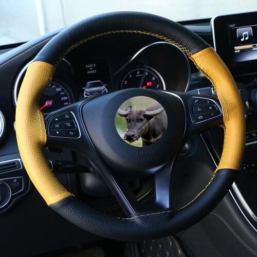 Universal Cowhide Car Steering Wheel Cover Anti-slip 38cm Genuine Leather Steering-wheel Braid DIY Stitch On Wrap Hand Sewing