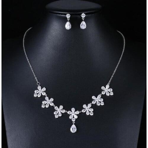 Red Trees Brand High Quality Wedding Necklace Set Fashion Flower Shape Luxury Zirconia Jewellery Sets For Women Wholesale