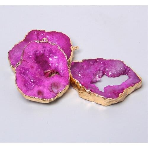 1pc Irregular Shape Natural Stone Rose Red Druzy Agats Pendants Charm For Jewelry Making DIY Necklace Earring Accessories Gifts