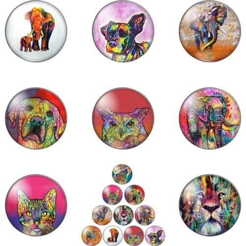 Colorful Art Painting Animals 10pcs 10mm/12mm/14mm/16mm/18mm/20mm/25mm Round Photo Glass Cabochon Demo Flat Back Making Findings