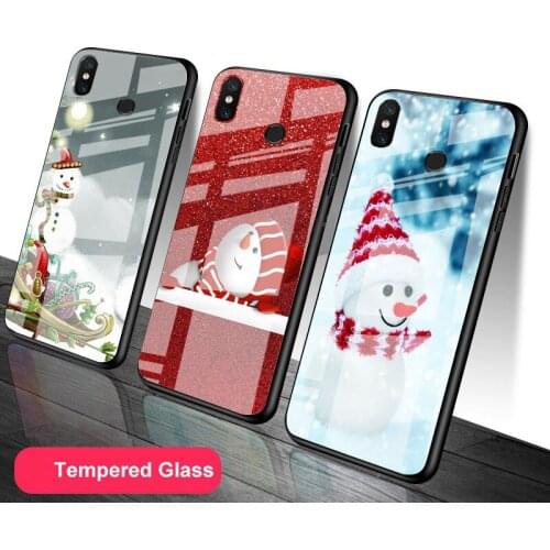 Lovely Snowman Christmas Tempered Glass Phone Case For Redmi Note 5 6 7 8 9 Pro Note8T Note9S Redmi8 9 Cover Shell
