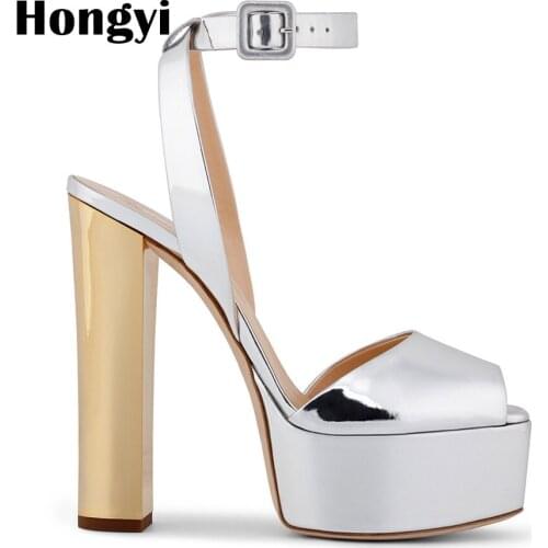 Hongyi Platform Fashion Peep Toe High-heeled Sandals Sexy Open Toe 16CM High Heels Sandals Party Dress Women Shoes White Gold