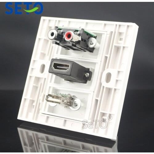 SeTo 86 Type Red & White Audio + HDMI + USB Connector Wall Plate Socket Keystone Faceplate