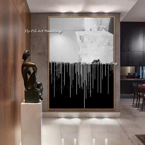 Handmade Modern Simple Abstract Oil Painting On Canvas For Living Room Decor Hand Painted Decoration black white Art Picture
