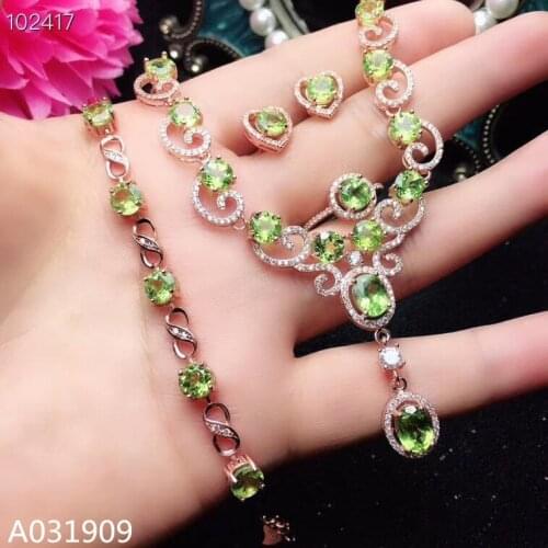 KJJEAXCMY boutique jewelry 925 sterling silver inlaid Natural Peridot Necklace Ring Earring Bracelet Suit Support detection