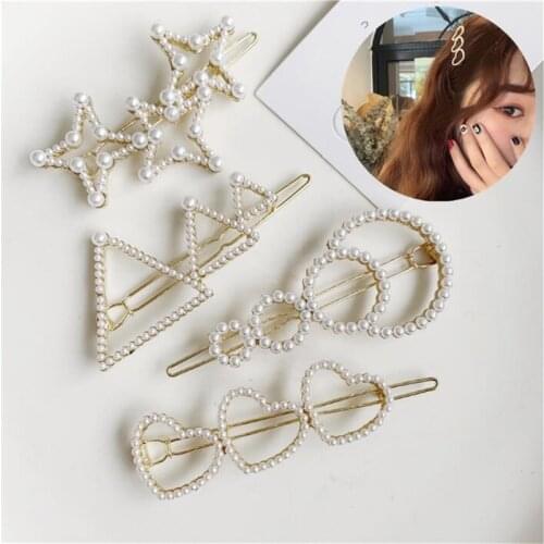 1Pc Fashion Pearl Love heart Five-pointed star Hairpin Geometric Triangle Hair Clips Barrettes Women Girls Hair Accessories