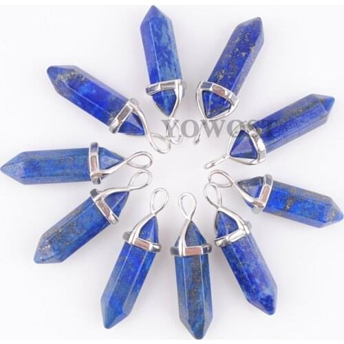 10pcs fashion Hot Sale Assorted Lapis Lazuli Natural Stone Pendants Point Charms hexagonal pillar pendant Free shipping QN3037