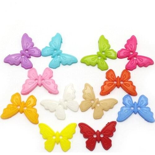 100pcs Mixed Color butterfly Shape 2 Hole PLASTIC Button Fit Sewing Scrapbooking Apparel Sewing Buttons