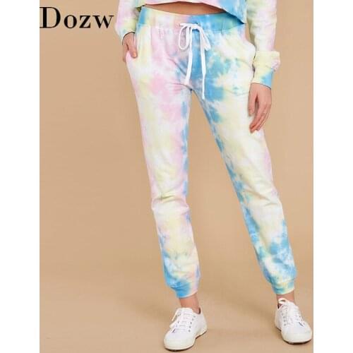 2020 Fashion Tie Dye Print Pencil Pants Trousers Women High Waist Drawstring Sweatpants Casual Long Jogger Pants