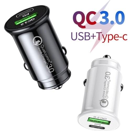 Car Charger QC3.0 Fast Charging Mini Shape Car Lighter Slot White Black PD 20W USB Type C Port Charge Mobile Phone