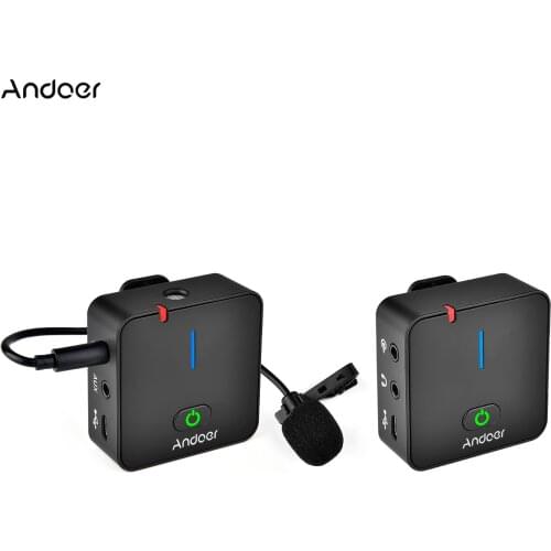 Andoer MX5 2.4G Wireless Recording Microphone System with Transmitter Receiver Clip-on Lavalier Mic 50M Effective Range for DSLR