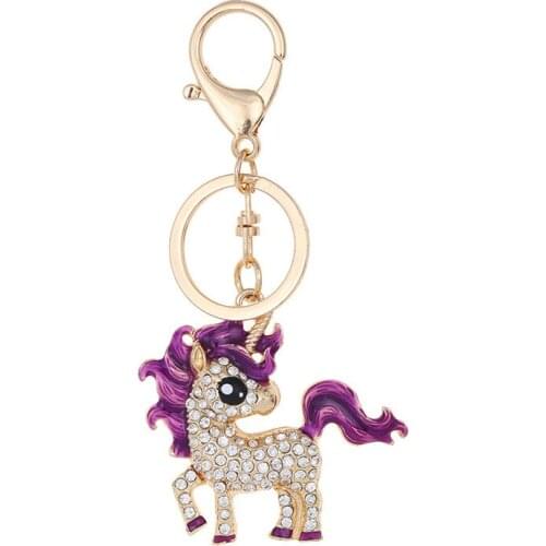 Hot selling rhinestone unicorn keychain pendant cute unicorn bag key chain couple accessories