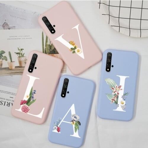 Case For Honor 20 NOVA 5T Cover TPU For Huawei Honor 10 20 Pro Lite Honor 20S MAR-LX1H Case Silicone Purple Alphabet Flower