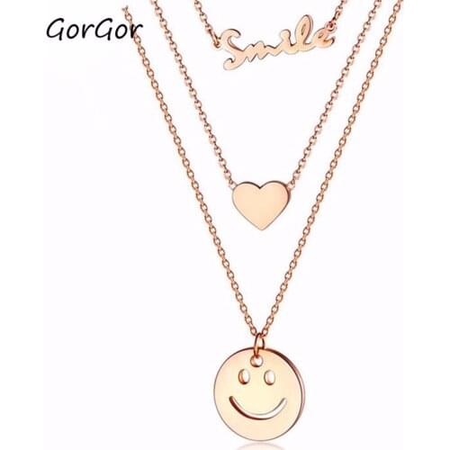 GorGor Japanese And Korean Fashion Style Round Smiling Face Stainless Steel Multi-layer Titanium Steel Women Necklace 1589