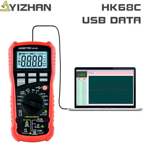 HK68C True-RMS Professional Digital Multimeter With USB AC/DC Voltmeter Continuity Test NCV Multi Meter With Thermocouple