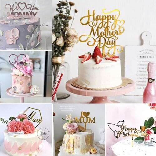 INS Original Love Mothers Day Acrylic Cake Toppers Candy Mom Birthday Cupcake Topper for Mommy Birthday Party Cake Decorations