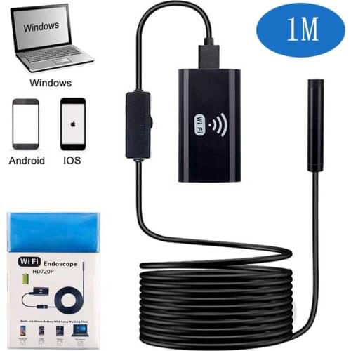8mm Lens HD720P Wifi Endoscope Camera with 1m Soft&Hard Wire Waterproof Borescope inspection Camera for Android IOS iPhone