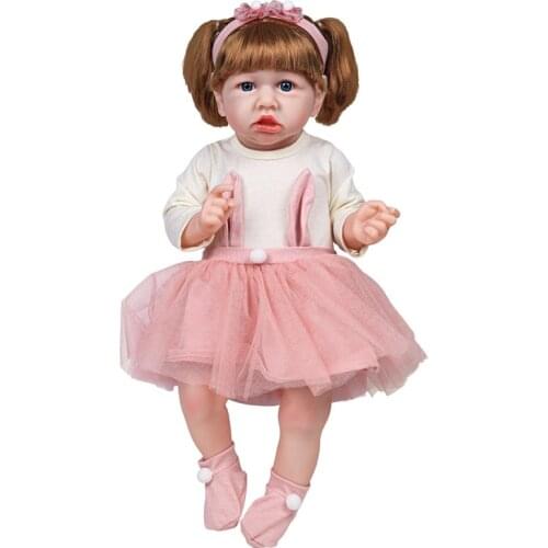24inch Reborn Baby Dolls 60cm Toddler Crooked Mouth Doll Silicone Body Hand Paitning Hair Newborn Doll Bathe Toy For Kids Gifts