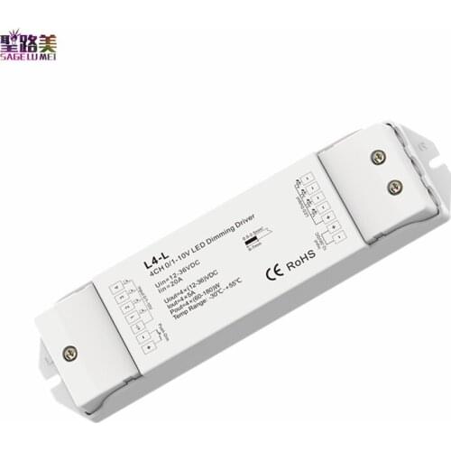 L4-L 4 Channel 4CH 0/1-10V LED Dimming Driver DC 12-36V 24V 4CH,5A/CH 4 x (60-180)W Push Dim PWM Constant voltage output