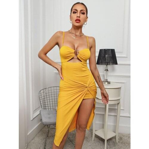 LUO XIAO HEI STORE 2021 New Summer Slim Fit Simple Sleeveless Midi Evening Dress Party Dresses Ladies