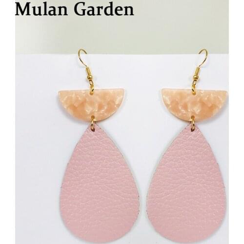 M&G Creative Water Drop Genuine Leather Earrings Pink Half Month Acrylic Earrings Women Jewelry Accessories Hot Sale Gift 2019
