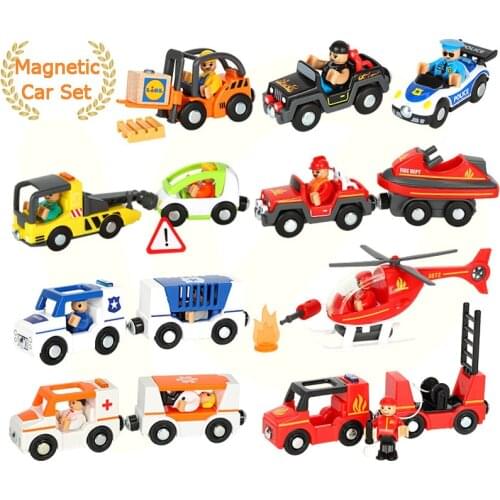 Magnetic Train Toys Wooden Railway Train Track Accessories Cars Ambulance Fire Truck Fit For Thomas All Kinds Wooden Track