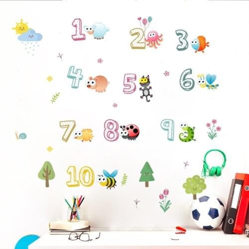 Lovely Animals With Arabic Number Wall Stickers For Kindergarten Classroom Kid Room Home Decoration Nursery Mural Art Wall Decal