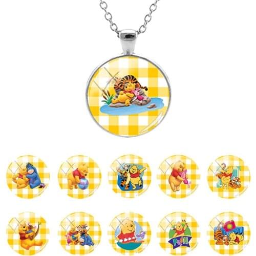 Disney Winnie The Pooh Animation New Fashion 25mm Glass Dome Pendant Necklace for Girls Gift Dinner Party Cabochon Jewelry WN210